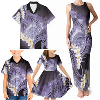 Piko Hawaiian Family Matching Tank Maxi Dress and Hawaiian Shirt Purple Galaxy Spiral Plumeria Tribal Patterns