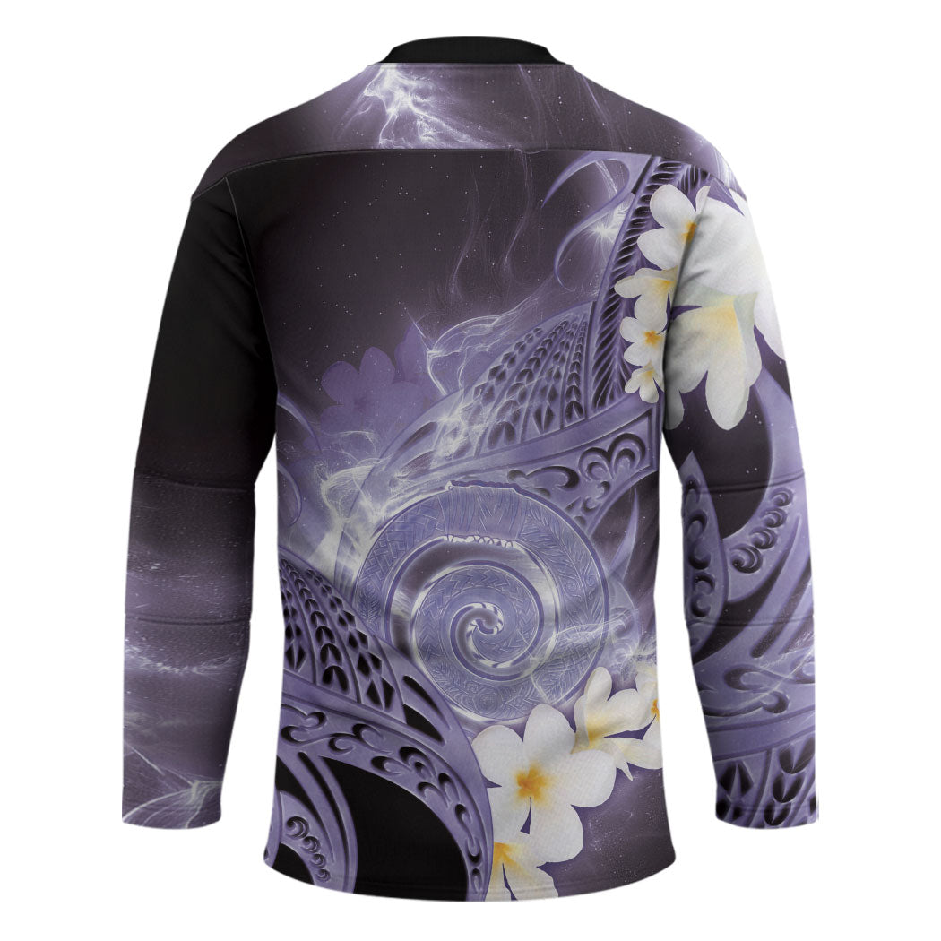 Piko Hawaiian Hockey Jersey Purple Galaxy Spiral Plumeria Tribal Patterns