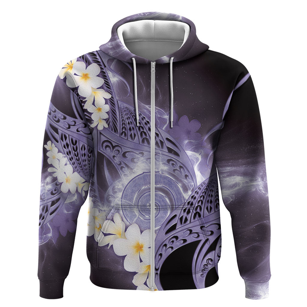 Piko Hawaiian Hoodie Purple Galaxy Spiral Plumeria Tribal Patterns