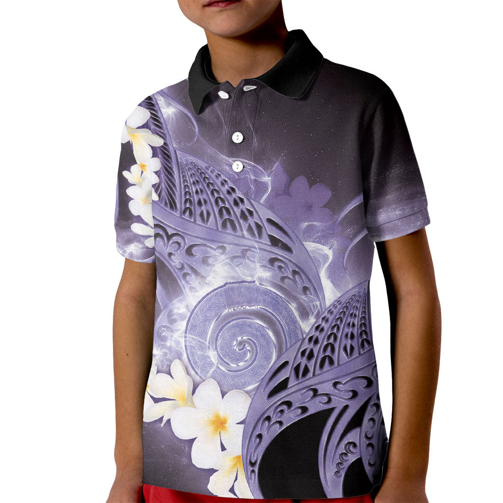 Piko Hawaiian Kid Polo Shirt Purple Galaxy Spiral Plumeria Tribal Patterns