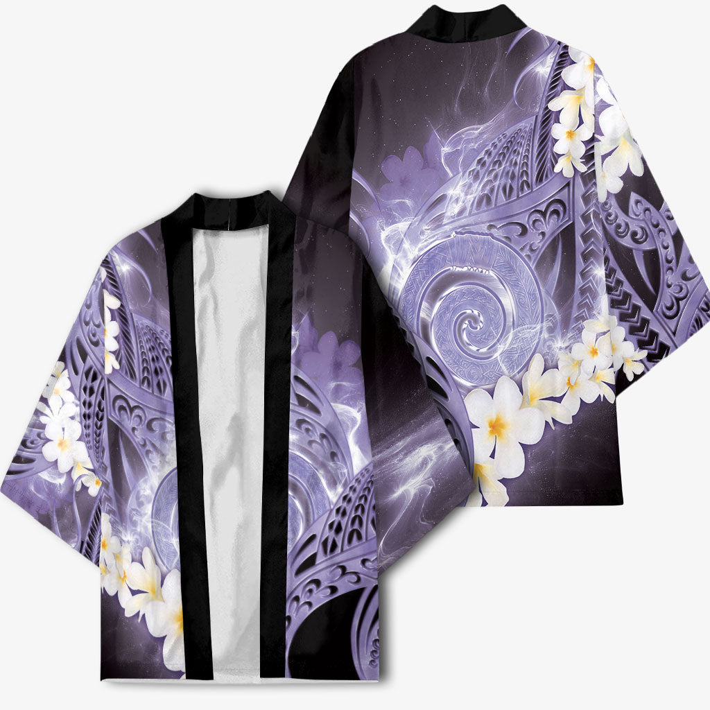 Piko Hawaiian Kimono Purple Galaxy Spiral Plumeria Tribal Patterns