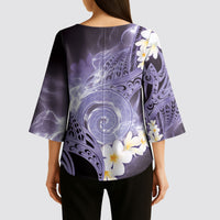 Piko Hawaiian Kimono Sleeve Blouse Purple Galaxy Spiral Plumeria Tribal Patterns