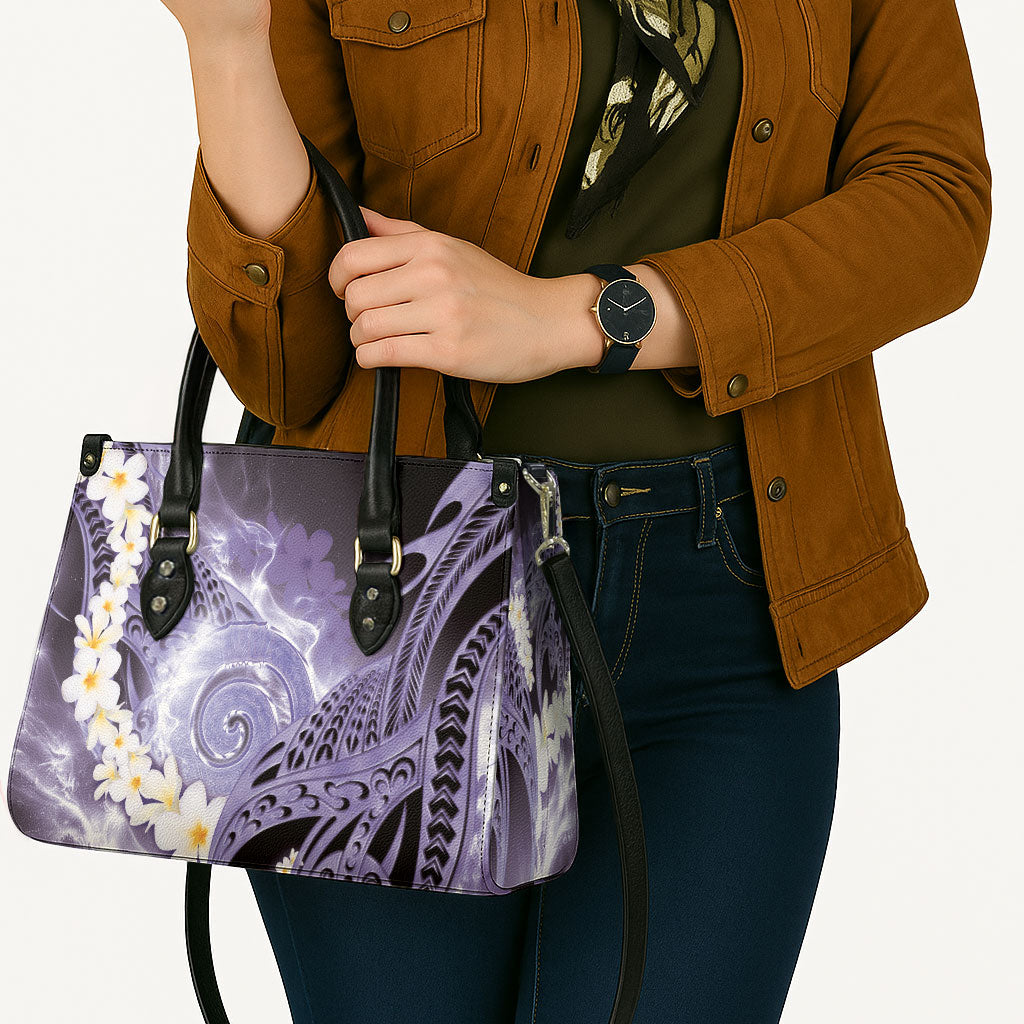 Piko Hawaiian Leather Bag Purple Galaxy Spiral Plumeria Tribal Patterns