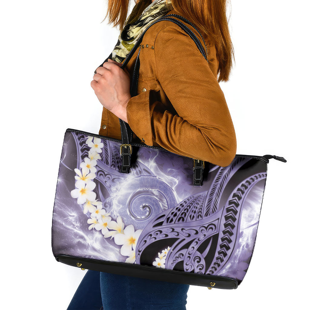 Piko Hawaiian Leather Tote Bag Purple Galaxy Spiral Plumeria Tribal Patterns