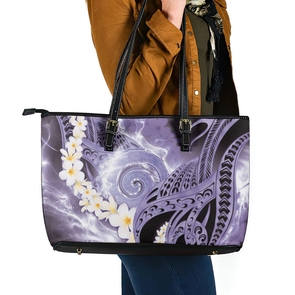 Piko Hawaiian Leather Tote Bag Purple Galaxy Spiral Plumeria Tribal Patterns
