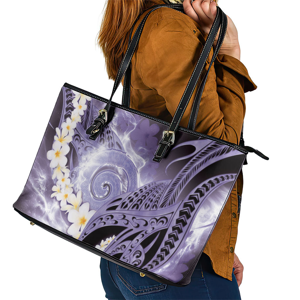 Piko Hawaiian Leather Tote Bag Purple Galaxy Spiral Plumeria Tribal Patterns
