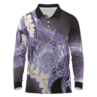 Piko Hawaiian Long Sleeve Polo Shirt Purple Galaxy Spiral Plumeria Tribal Patterns