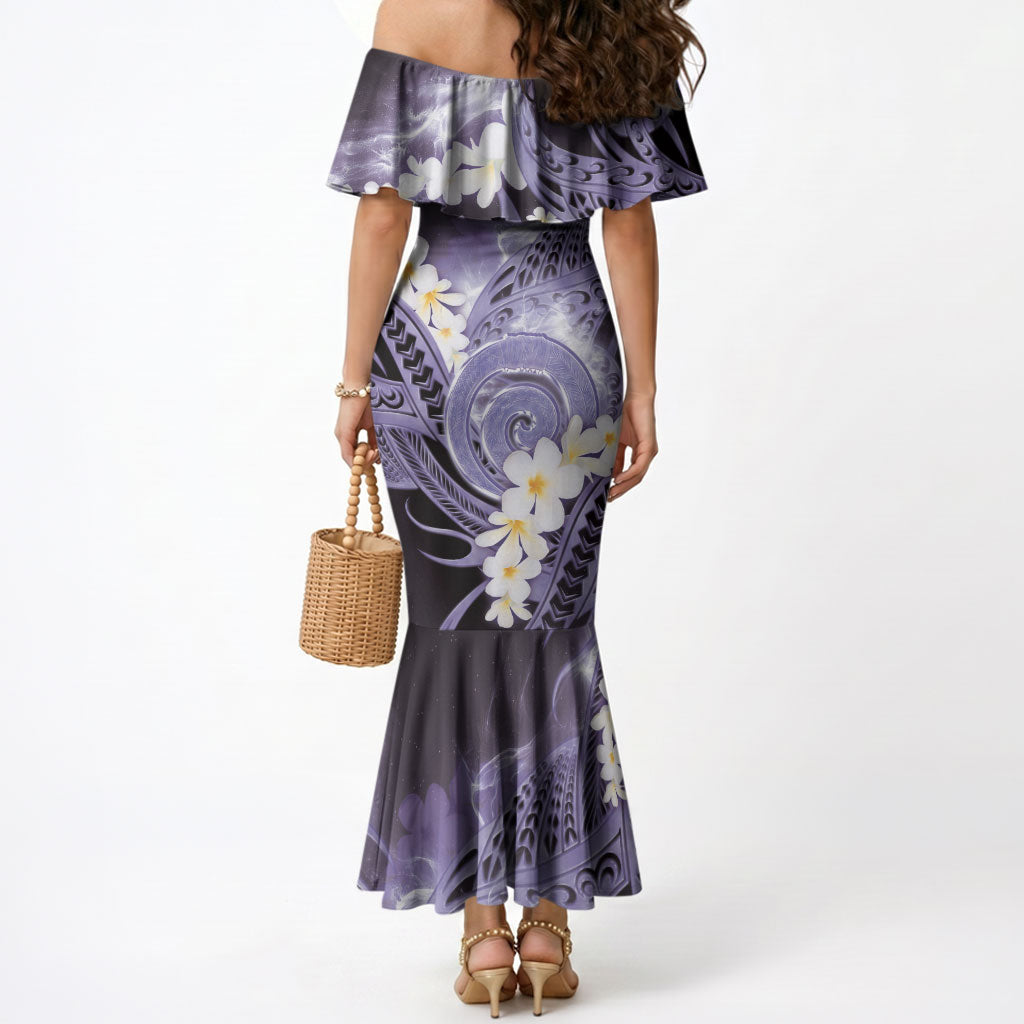 Piko Hawaiian Mermaid Dress Purple Galaxy Spiral Plumeria Tribal Patterns