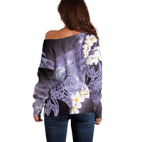 Piko Hawaiian Off Shoulder Sweater Purple Galaxy Spiral Plumeria Tribal Patterns