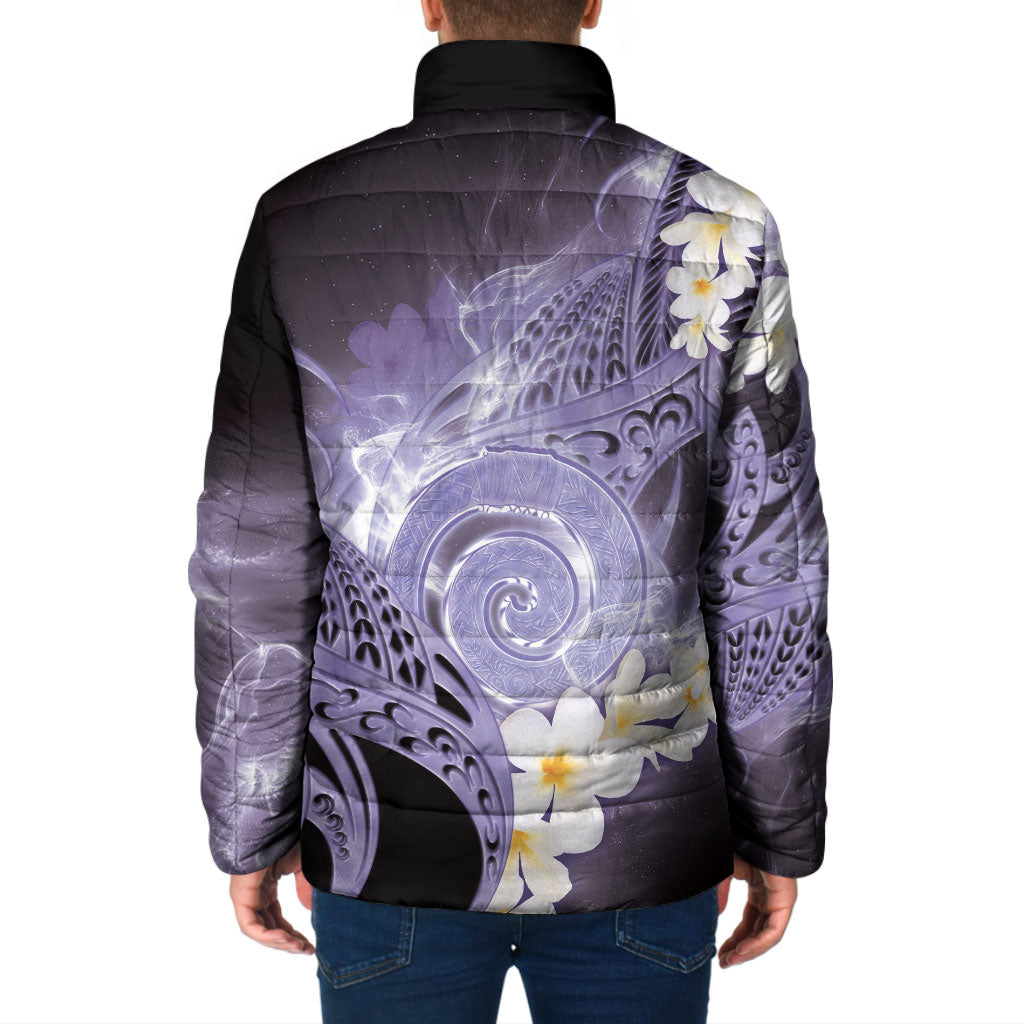 Piko Hawaiian Padded Jacket Purple Galaxy Spiral Plumeria Tribal Patterns