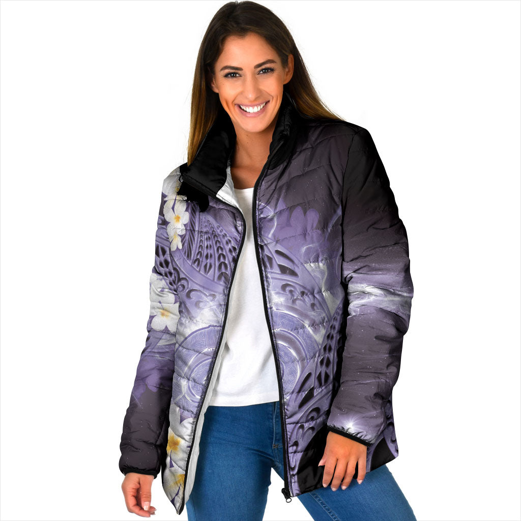 Piko Hawaiian Padded Jacket Purple Galaxy Spiral Plumeria Tribal Patterns