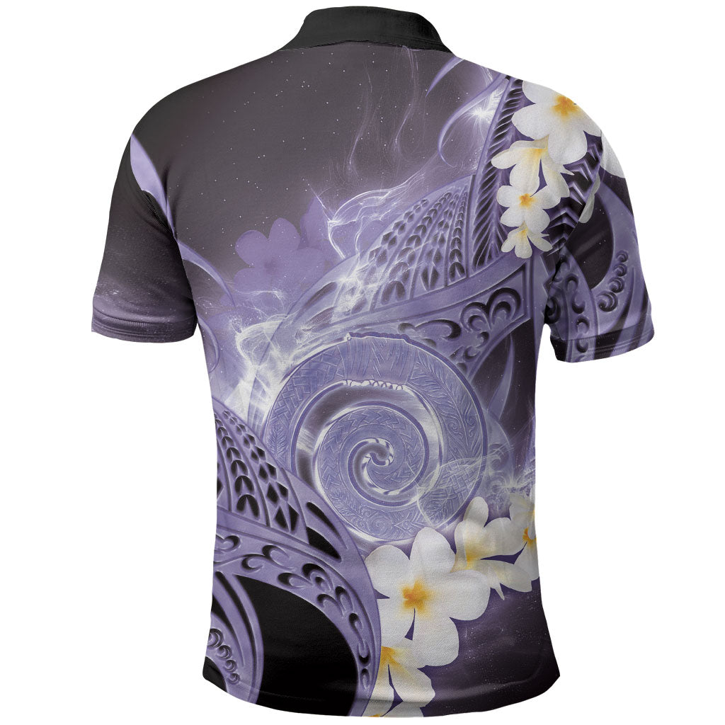 Piko Hawaiian Polo Shirt Purple Galaxy Spiral Plumeria Tribal Patterns