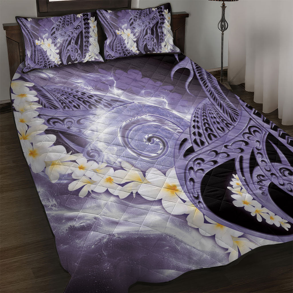 Piko Hawaiian Quilt Bed Set Purple Galaxy Spiral Plumeria Tribal Patterns