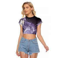 Piko Hawaiian Raglan Cropped T Shirt Purple Galaxy Spiral Plumeria Tribal Patterns