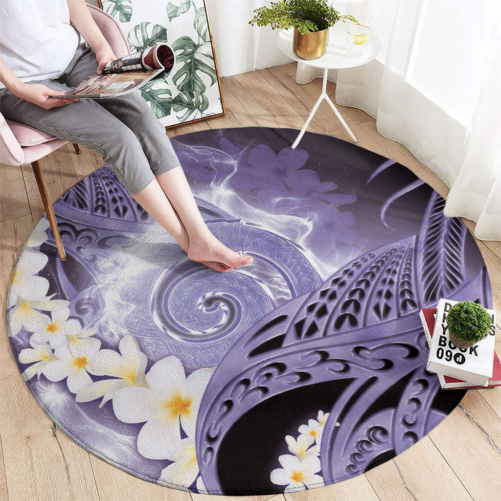 Piko Hawaiian Round Carpet Purple Galaxy Spiral Plumeria Tribal Patterns