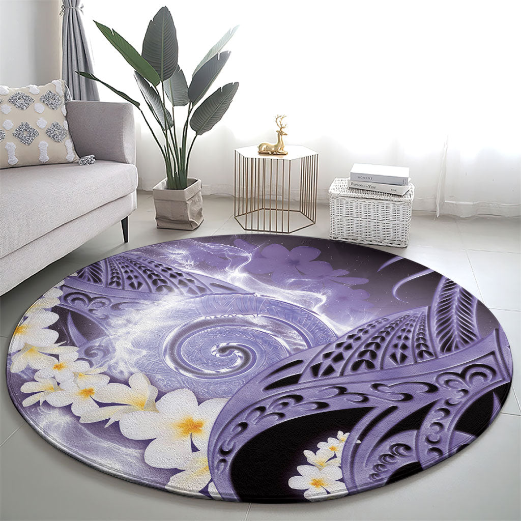 Piko Hawaiian Round Carpet Purple Galaxy Spiral Plumeria Tribal Patterns