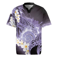 Piko Hawaiian Rugby Jersey Purple Galaxy Spiral Plumeria Tribal Patterns