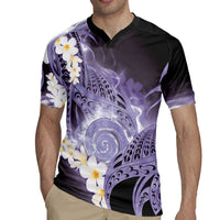Piko Hawaiian Rugby Jersey Purple Galaxy Spiral Plumeria Tribal Patterns
