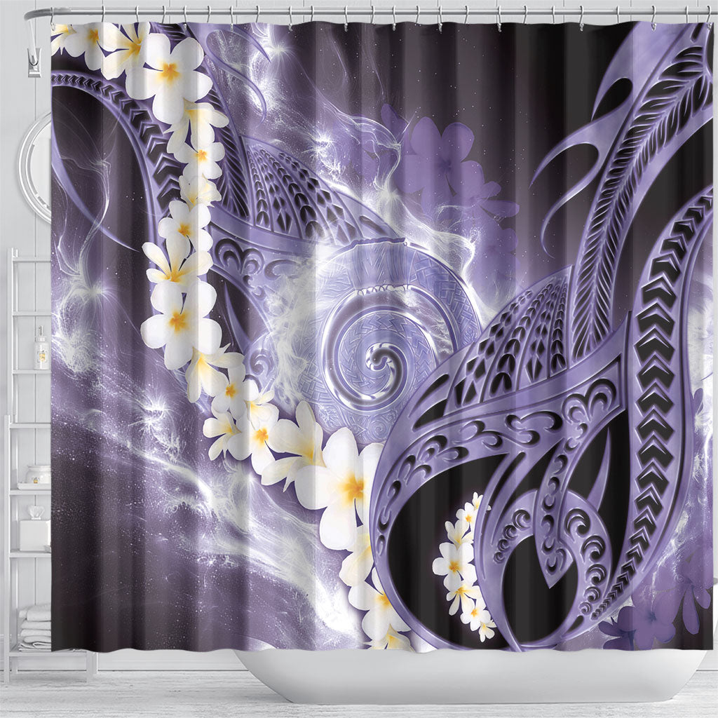 Piko Hawaiian Shower Curtain Purple Galaxy Spiral Plumeria Tribal Patterns