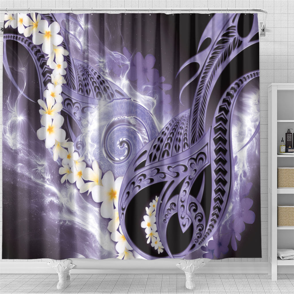 Piko Hawaiian Shower Curtain Purple Galaxy Spiral Plumeria Tribal Patterns