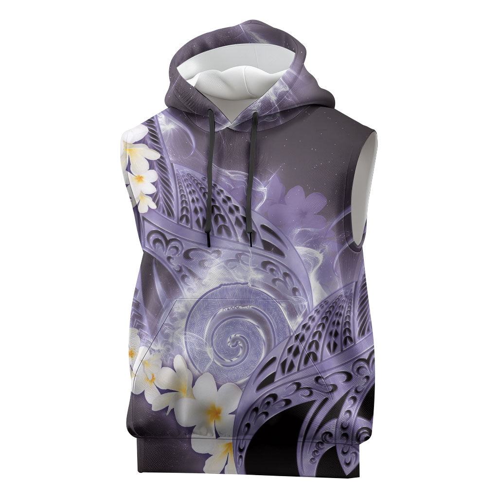 Piko Hawaiian Sleeveless Hoodie Purple Galaxy Spiral Plumeria Tribal Patterns