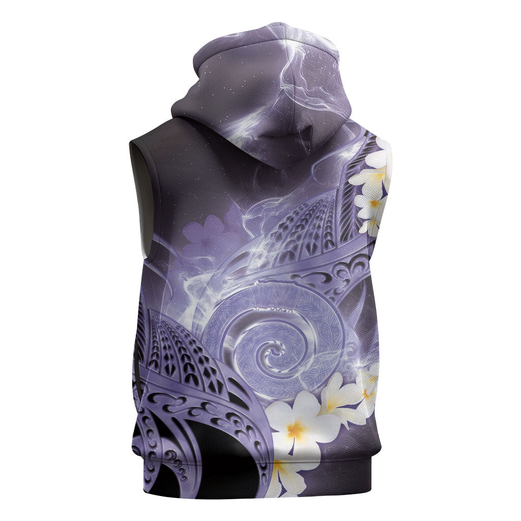 Piko Hawaiian Sleeveless Hoodie Purple Galaxy Spiral Plumeria Tribal Patterns