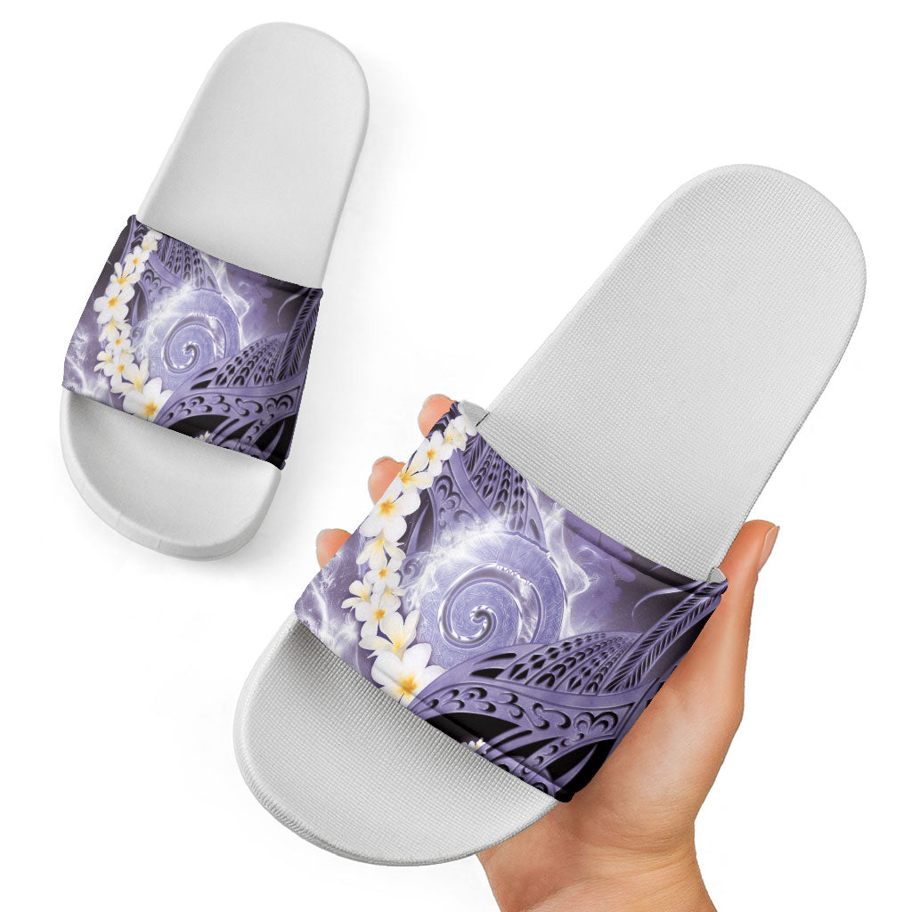 Piko Hawaiian Slide Sandals Purple Galaxy Spiral Plumeria Tribal Patterns