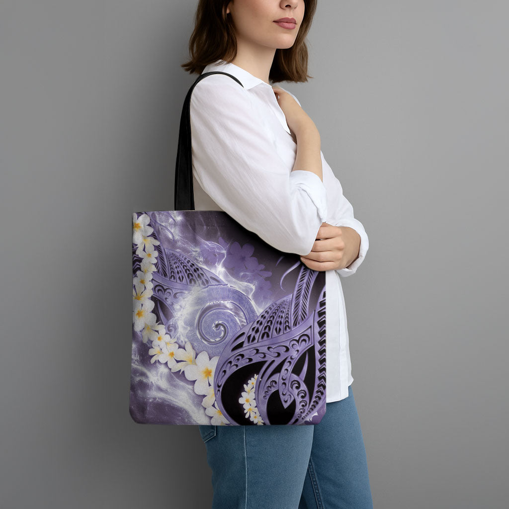 Piko Hawaiian Tote Bag Purple Galaxy Spiral Plumeria Tribal Patterns