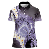 Piko Hawaiian Women Polo Shirt Purple Galaxy Spiral Plumeria Tribal Patterns