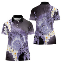 Piko Hawaiian Women Polo Shirt Purple Galaxy Spiral Plumeria Tribal Patterns