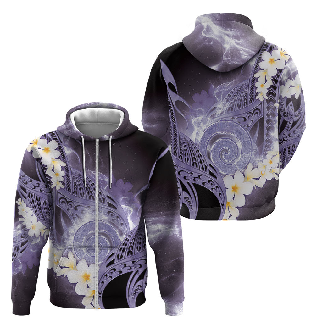 Piko Hawaiian Zip Hoodie Purple Galaxy Spiral Plumeria Tribal Patterns