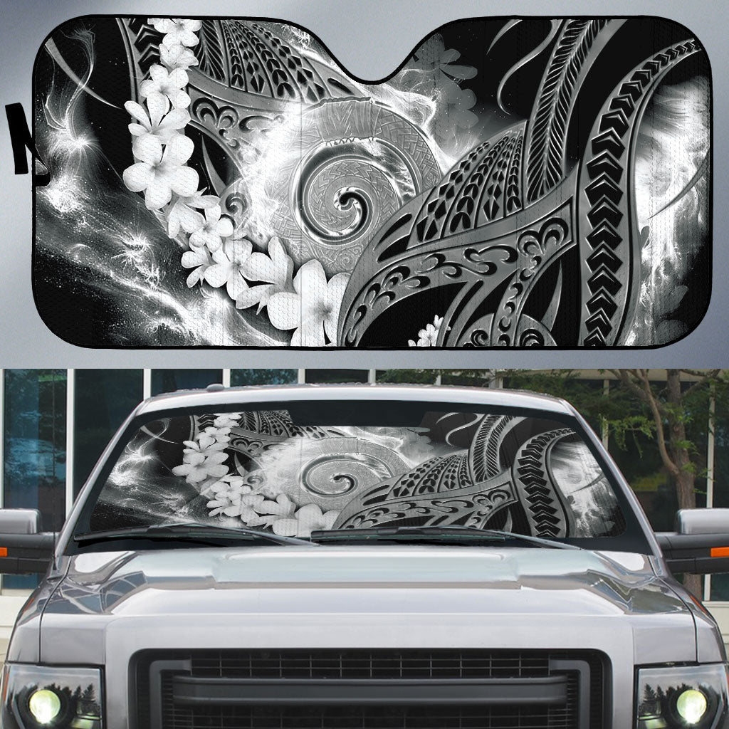 Piko Hawaiian Auto Sun Shade Monochrome Galaxy Spiral Plumeria Tribal Patterns