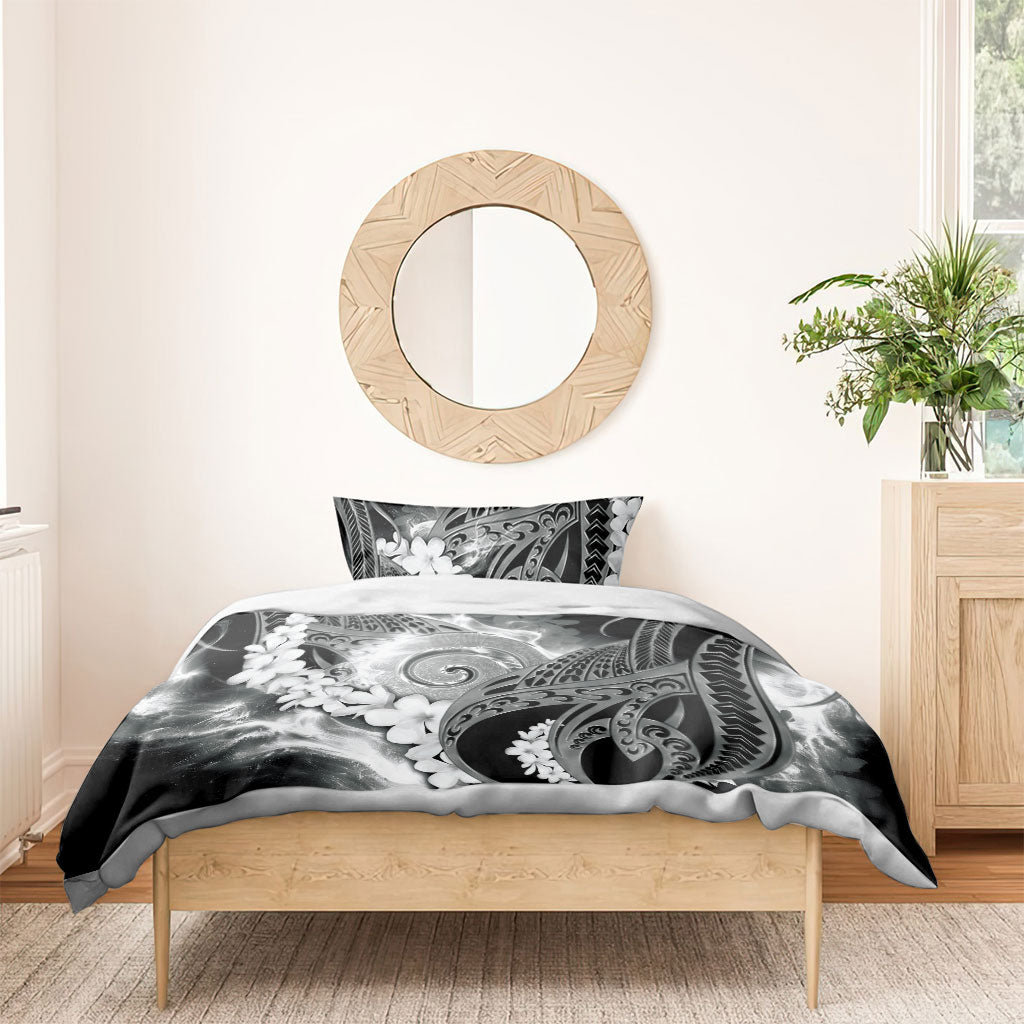 Piko Hawaiian Bedding Set Monochrome Galaxy Spiral Plumeria Tribal Patterns
