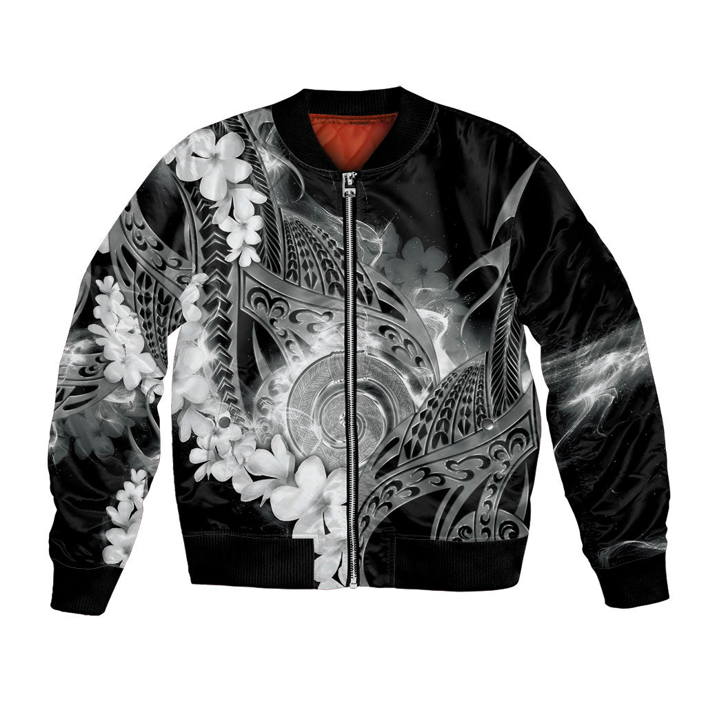Piko Hawaiian Bomber Jacket Monochrome Galaxy Spiral Plumeria Tribal Patterns