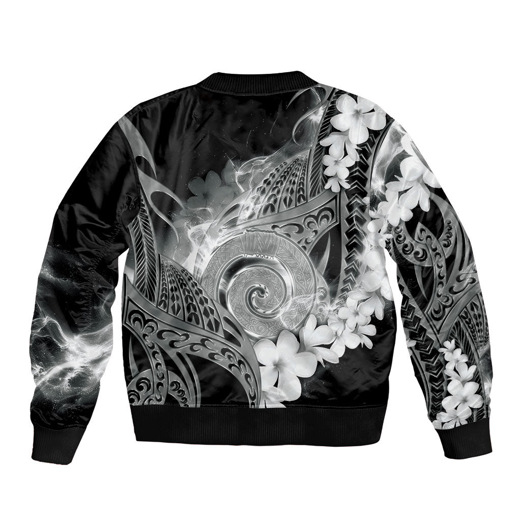 Piko Hawaiian Bomber Jacket Monochrome Galaxy Spiral Plumeria Tribal Patterns