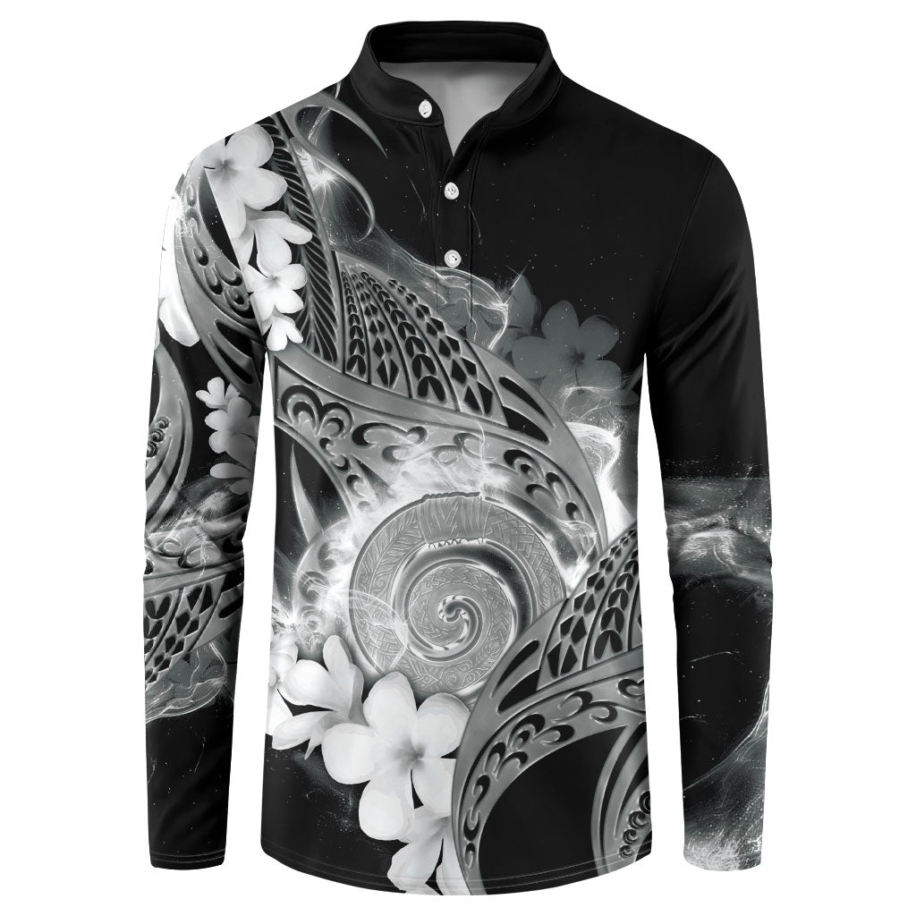 Piko Hawaiian Button Sweatshirt Monochrome Galaxy Spiral Plumeria Tribal Patterns