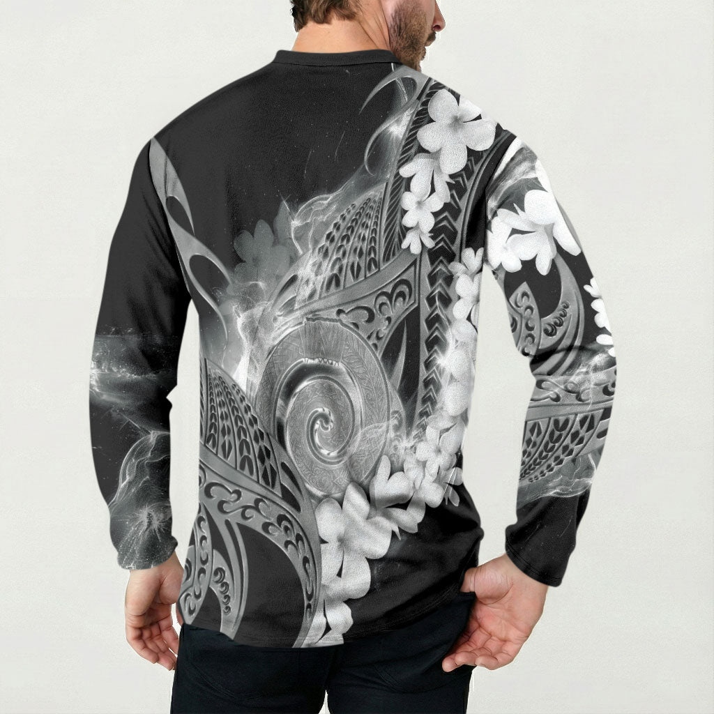 Piko Hawaiian Button Sweatshirt Monochrome Galaxy Spiral Plumeria Tribal Patterns