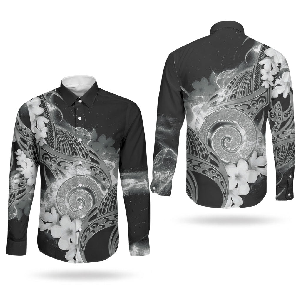 Piko Hawaiian Couples Matching Mermaid Dress and Long Sleeve Button Shirt Monochrome Galaxy Spiral Plumeria Tribal Patterns