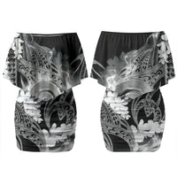 Piko Hawaiian Couples Matching Off Shoulder Short Dress and Hawaiian Shirt Monochrome Galaxy Spiral Plumeria Tribal Patterns