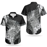 Piko Hawaiian Couples Matching Puletasi and Hawaiian Shirt Monochrome Galaxy Spiral Plumeria Tribal Patterns