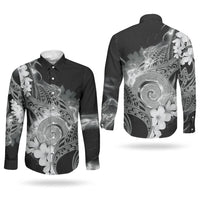Piko Hawaiian Couples Matching Summer Maxi Dress and Long Sleeve Button Shirt Monochrome Galaxy Spiral Plumeria Tribal Patterns