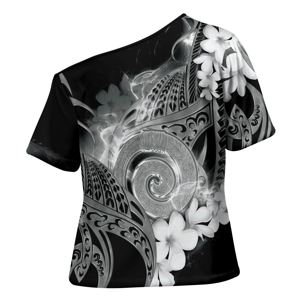 Piko Hawaiian Cross Shoulder Shirt Monochrome Galaxy Spiral Plumeria Tribal Patterns