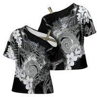 Piko Hawaiian Cross Shoulder Shirt Monochrome Galaxy Spiral Plumeria Tribal Patterns