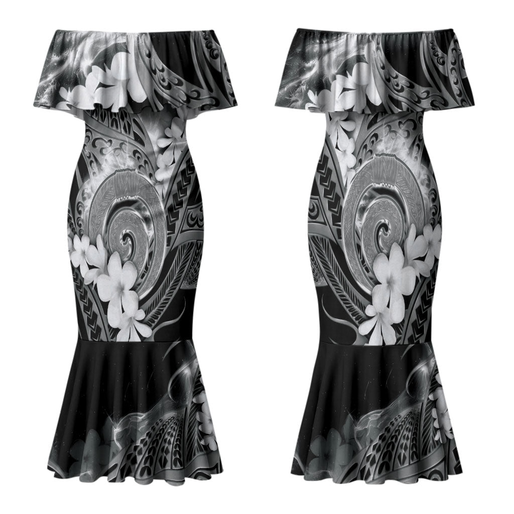 Piko Hawaiian Family Matching Mermaid Dress and Hawaiian Shirt Monochrome Galaxy Spiral Plumeria Tribal Patterns
