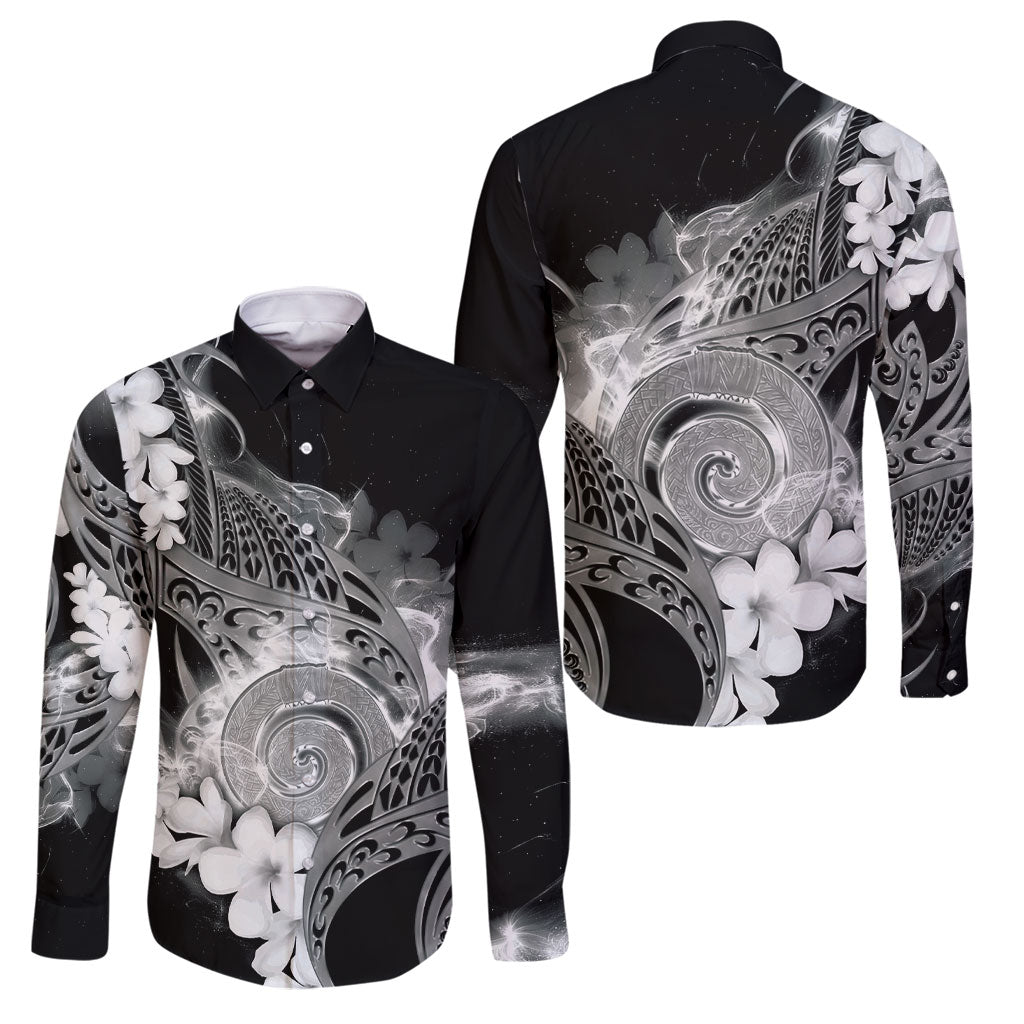 Piko Hawaiian Family Matching Off Shoulder Maxi Dress and Hawaiian Shirt Monochrome Galaxy Spiral Plumeria Tribal Patterns