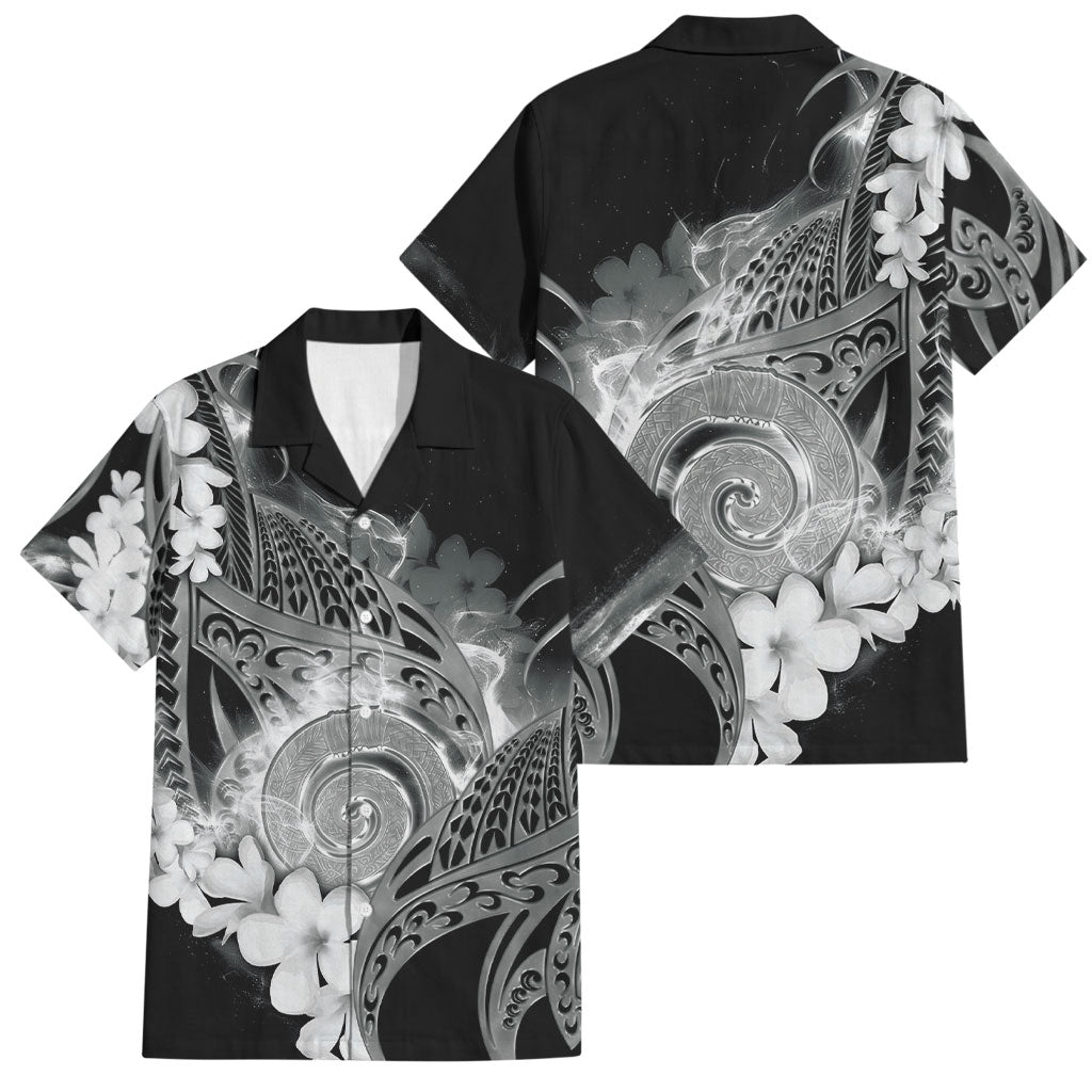 Piko Hawaiian Family Matching Off Shoulder Short Dress and Hawaiian Shirt Monochrome Galaxy Spiral Plumeria Tribal Patterns