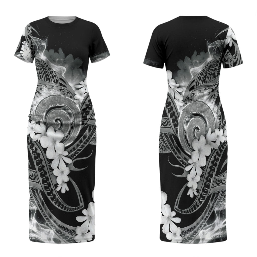 Piko Hawaiian Family Matching Short Sleeve Bodycon Dress and Hawaiian Shirt Monochrome Galaxy Spiral Plumeria Tribal Patterns