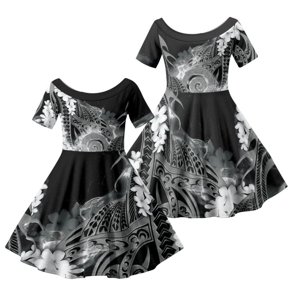 Piko Hawaiian Family Matching Summer Maxi Dress and Hawaiian Shirt Monochrome Galaxy Spiral Plumeria Tribal Patterns