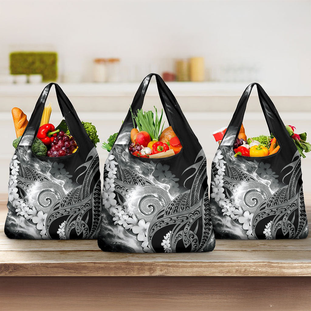 Piko Hawaiian Grocery Bag Monochrome Galaxy Spiral Plumeria Tribal Patterns