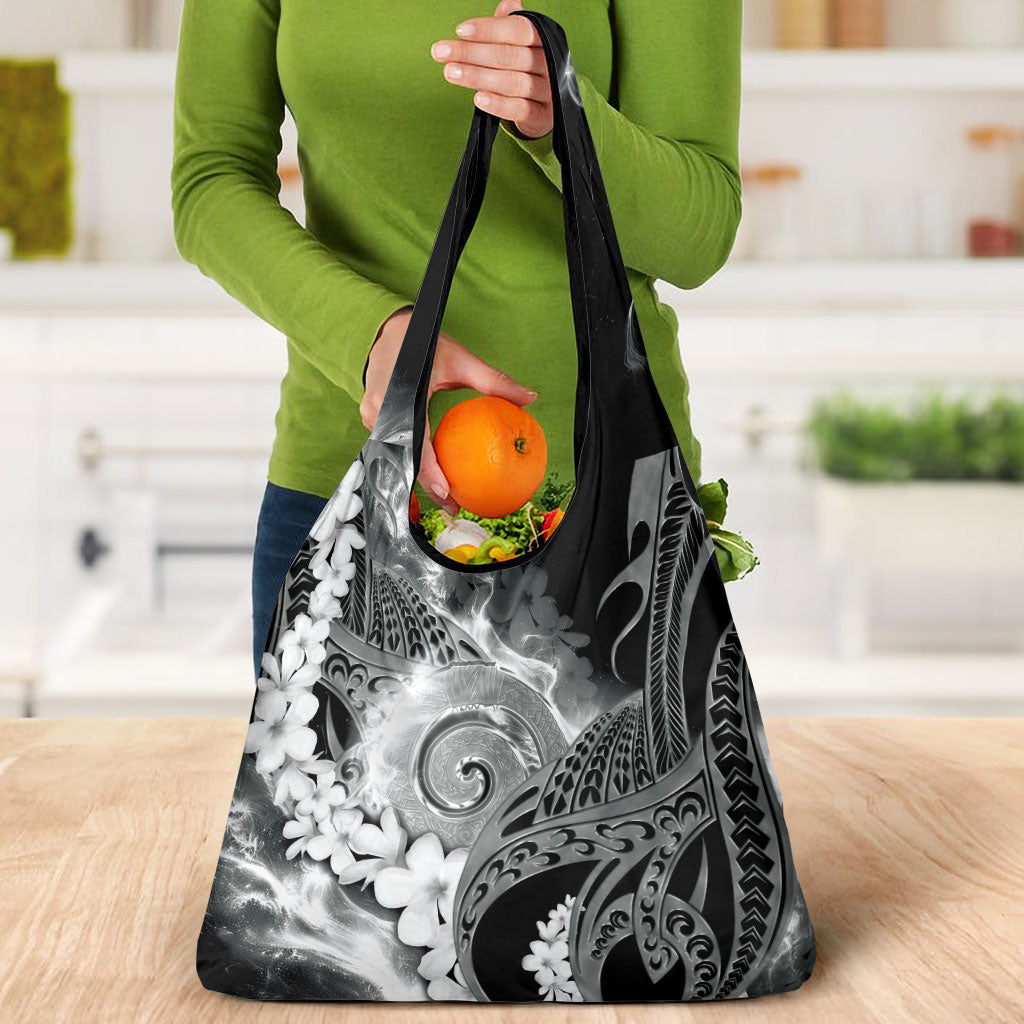 Piko Hawaiian Grocery Bag Monochrome Galaxy Spiral Plumeria Tribal Patterns